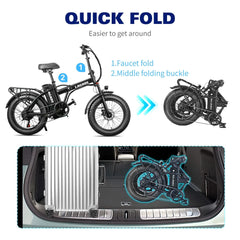 1000W Fold Electric Bicycle 48V12.5AH Fat Tire Ebike 20" Mountain Bike