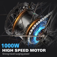 1000W Fold Electric Bicycle 48V12.5AH Fat Tire Ebike 20" Mountain Bike